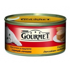 Gourmet (Гурме) Консервований повнораціонний корм для дорослих котів з куркою та нирками. Шматочки в паштеті.